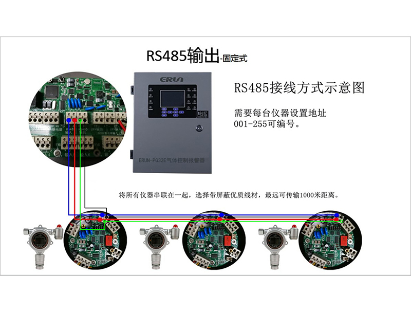 氣體報(bào)警控制器總線制RS485接線圖